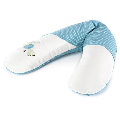 Theraline Das Original 190 cm Stillkissen Esel Laguna Türkis - Kissen für Stillen und Schwangerschaft, mit hygienischen EPS-Mikroperlen für perfekte Anpassung und hohen Komfort. Waschbarer Baumwollbezug mit flauschigem Peach-Finish.