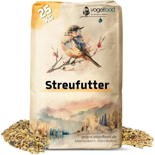 Samore Vogelfood 25 kg - Hochwertiges Streufutter für Wildvögel - Körnerfutter für alle freilebenden Wildvögel, ideal für Futtersäulen und Futtertische. Energielieferant für die Jungtieraufzucht, von einem familiengeführten Unternehmen mit erstklassigem Preis-Leistungs-Verhältnis.