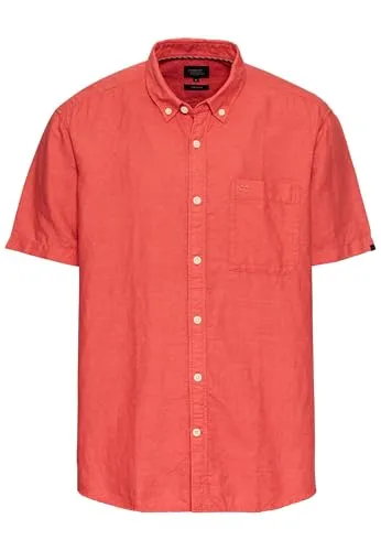 camel active Herren Kurzarmhemd Rot - T-Shirts für Herren aus Baumwoll-Leinenmix, mit Button-Down-Kragen und weichem Griff durch Soft-Wash-Behandlung, ideal für lässige Sommerlooks.