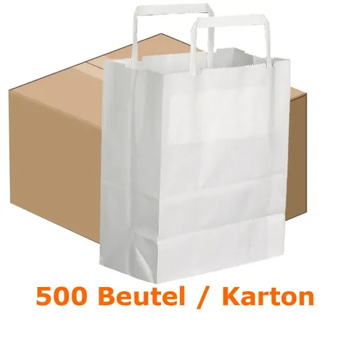 Tragetasche Abena Papierbeutel mit Tragegriff 6 L, Karton 500 Stück je Karton, weiß, universell einsetzbar 16330