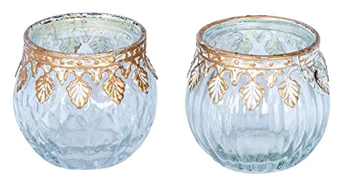 levandeo 2er Set Glas Windlichter H5cm Klar Gold Teelichthalter Kerzenhalter Tischdeko Dekoration Teelichtglas