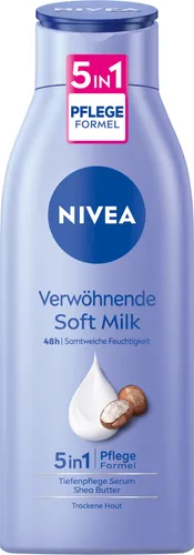 NIVEA Body Verwöhnende Soft Milk 83845, 400 ml - Intensive Feuchtigkeit für Ihre Haut - Ganzkörperpflege mit 48h Feuchtigkeit, angereichert mit NIVEA Tiefenpflege Serum und Sheabutter für geschmeidige, schöne Haut.