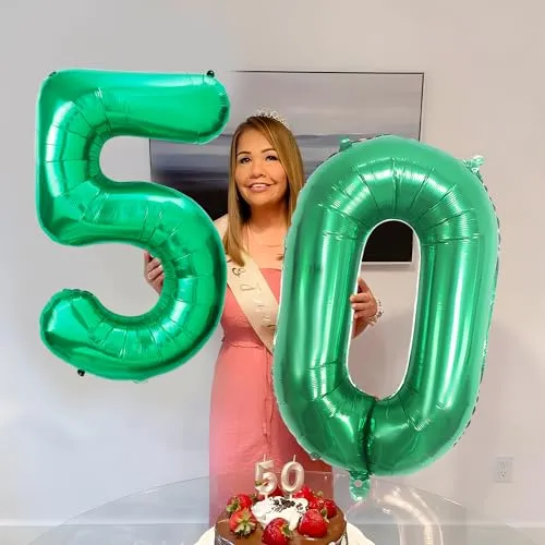 Geburtstag zahlen luftballon 50 jahre | Folienballon Grün- Folienballon in 40"-101cm Geburtstagsdeko - Ballon Zahl Deko zum Geburtstag fliegt mit Helium für Männer Frauen 50.Geburtstagsparty Jubiläum