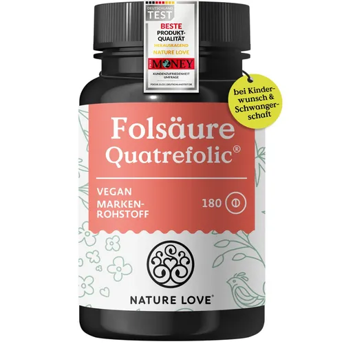 NATURE LOVE® Folsäure Quatrefolic® – 180 Tabletten – 400 μg pro Tablette