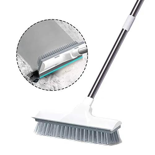 2-in-1 Bodenscheuerbürste mit langem Griff - Entdecken Sie die praktische 2-in-1 Bodenscheuerbürste, die als Schrubber und Wasserschieber fungiert. Ideal für die Reinigung von Fliesen und Terrassen, mit abnehmbarem Griff für flexibles Arbeiten ohne Bücken.