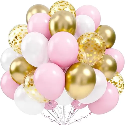 Luftballons Rosa Gold Weiß, 62 Stück 12 Zoll Rosa Latex Ballon mit Luftballons Weiß Gold Konfetti Latex Ballon, Pink Partyballon Deko für Geburtstag Babyparty Geschlecht Enthüllen Verlobung Hochzeit