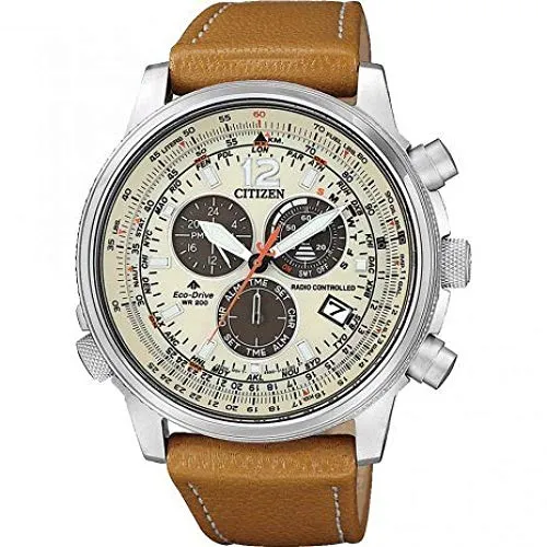Elegante Herrenuhr Citizen CB5860-35X (43,7 mm) - Chronograph mit grauem Gehäuse und braunem Lederarmband, vereint zeitlose Eleganz und hohen Tragekomfort für jeden Anlass.