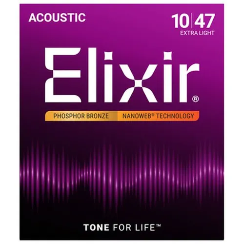 Elixir Nanoweb Extra Light Phosphor Saiten - Akustik Saiten von Elixir, 010-047, mit Nanoweb-Beschichtung für langanhaltenden Klang und reduzierte Fingerabdrücke, ideal für anspruchsvolle Musiker.