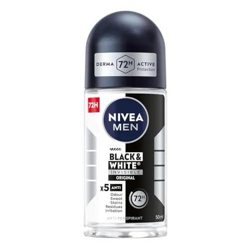 Nivea Men Deodorant Roll-On Black&White Invisible 50ml - Deodorant für Herren mit 48 Stunden Schutz, sorgt für ein sicheres Gefühl ohne weiße Rückstände auf der Kleidung.