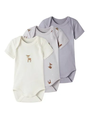 Name It Kurzarmbody NBFBODY 3P SS LILAC MARBLE DEER NOOS (Packung, 3-tlg)