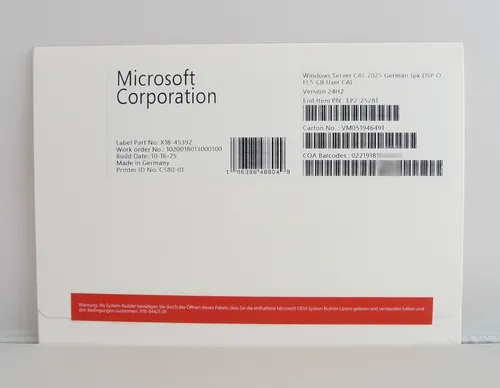 Windows Server 2025 - Betriebssystem-Software für 5 Benutzer CAL - Leistungsstarkes Betriebssystem für Unternehmen, ideal für die Verwaltung von bis zu 5 Benutzern. Optimiert für Effizienz und einfache Verwaltung in der IT-Infrastruktur.