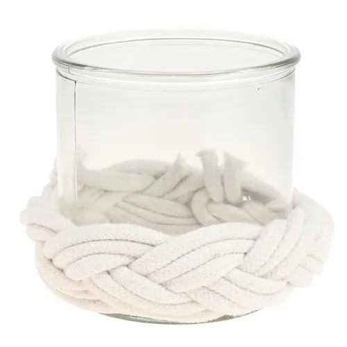 Windlicht Glas Makramee Weiß Tischdeko Ø13cm H10cm