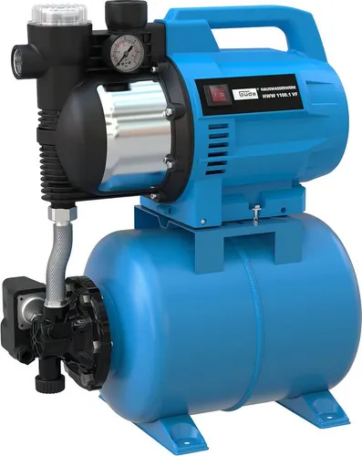 Güde Akku-Gartenpumpe Hauswasserwerk HWW 1100.2 VF - Leistungsstarke Gartenpumpe mit 1100 W und 24 l Kesselinhalt. Ideal für Bewässerung und Hauswasserzwecke, effizient mit einer Fördermenge von bis zu 4600 l/h.