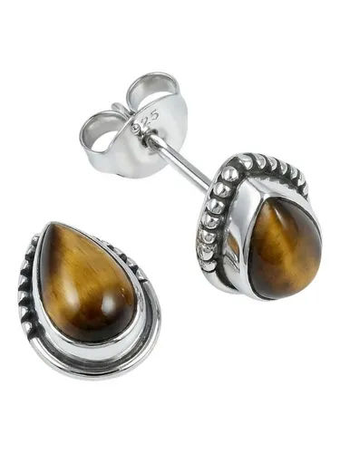 mantraroma Paar Ohrstecker IMBALI Tropfen aus 925 Silber mit Tigerauge (Paar, Paar Ohrringe mit Schmuckbeutel), 925 Sterling Silber Ohrringe für Damen