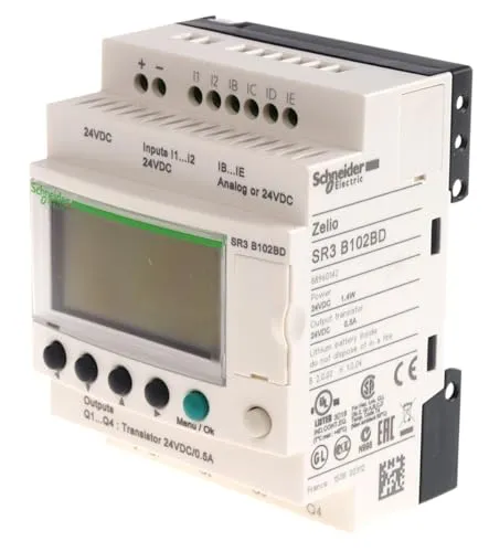 Schneider Electric SR3B102BD SPS-Steuerrelais - Modulares SPS-Steuerrelais für einfache Automatisierungsaufgaben, mit integriertem Display, 10 E/A und programmierbar direkt am Gerät. Ideal für flexible Lösungen in der Elektroinstallation.