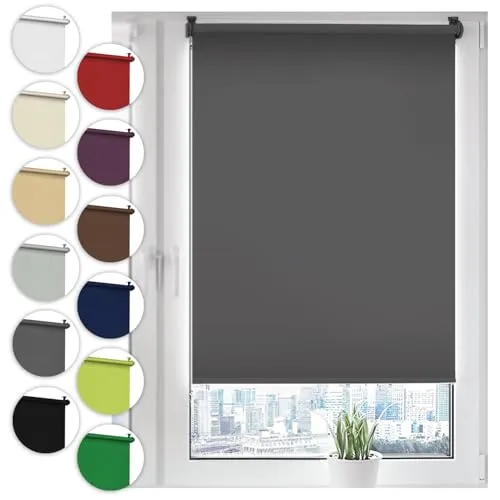 Verdunkelungsrollo Klemmfix ohne Bohren 65cm x 100cm Grau Verdunklungsrollo Fensterrollo Rollo Seitenzugrollo Klemmrollo für Fenster & Tür