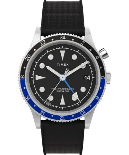 Timex Waterbury Herren-Armbanduhr 39 mm - Armbanduhren für Herren mit robustem Edelstahlgehäuse, wasserdicht bis 100 m und stylischem schwarzen Kautschukarmband, ideal für aktive Männer.
