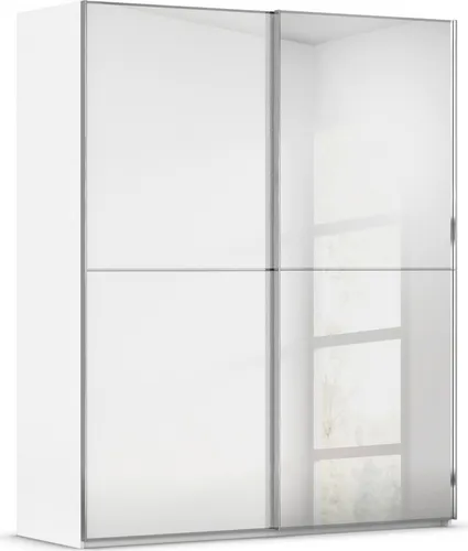RAUCH Kleiderschrank SCALE-DUO 181 cm - Eleganter Schwebetürenschrank in alpinweiß mit edlen Spiegel- und Glaselementen. Ideal für stilvolle Schlafzimmer, bietet viel Stauraum mit 4 variablen Einlegeböden und 2 Kleiderstangen.