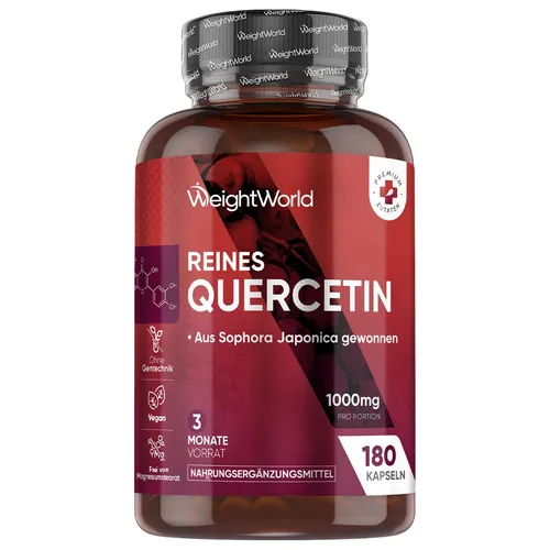 Quercetin 1000mg - 180 Kapseln für Blutdruckunterstützung - Nahrungsergänzungsmittel mit 180 glutenfreien Kapseln, unterstützt Blutdruck und Herzgesundheit. Ideal für ein allgemeines Wohlbefinden.