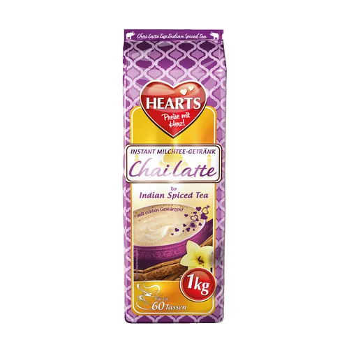 HEARTS Chai Latte Pulver 1kg - Köstlicher Instant Milchtee - Genießen Sie den vollmundigen Geschmack von Chai Latte mit dem HEARTS Instant Milchtee Pulver. Ideal für eine schnelle Zubereitung und perfekt für Teeliebhaber.
