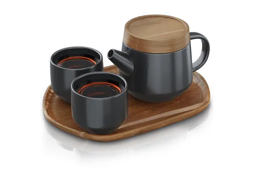 Arendo Teeservice Keramik Teekannen Set 0,6 L - Teeservice für 2 Personen im modernen japanischen Design, inklusive feinem Teesieb und multifunktionalem Deckel, ideal für Teeliebhaber.