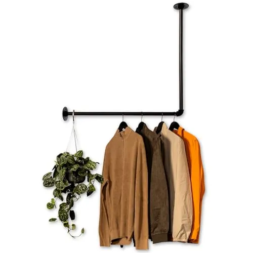 RSR Hangers® Kleiderstange im Industrie Design – L-Form, 60 cm Breite - Stilvolle Kleiderstange für Ecke oder Wand mit robustem Stahlrahmen. Ideal für Flur oder Schlafzimmer, bietet sie praktische Aufbewahrung und bringt urbanen Charme in Ihr Zuhause.