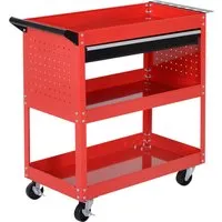 HOMCOM Werkzeugwagen Werkstatt-Rollwagen mit 3 Ebenen - Werkstattwagen mit 3 Ebenen, max. Traglast 60 kg, ideal für die Organisation von Werkzeugen und Materialien in Werkstätten oder Garagen.