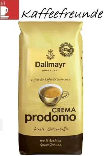 Dallmayr Crema Prodomo 1.000g ganze Bohne - Geröstete Kaffeebohnen mit einer feinen Arabica-Spitzenmischung, die durch schonende Langzeit-Trommelröstung sehr säurearm und harmonisch im Geschmack ist.