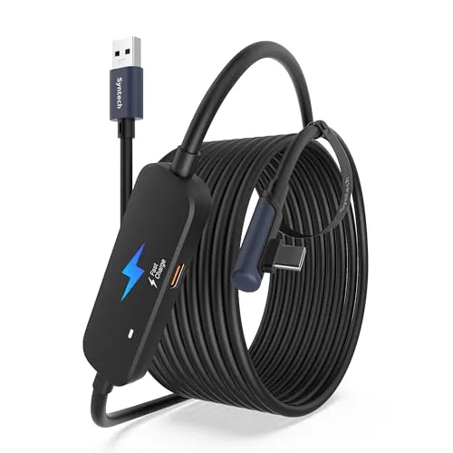 Syntech Link Kabel mit Ladefunktion 5M Kompatibel mit Oculus/Meta Quest 3/3S Zubehör, Quest2/Pro Link Kabel für PC/SteamVR mit erweitertem Ladeport, USB 3.0 A zu C VR Ladekabel, Schwarz