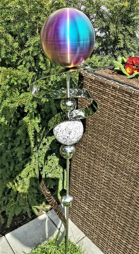 Skulptur Saturn Kugel rainbow matt Edelstahl 160 cm - Moderne Gartenstecker aus wetterfestem Edelstahl mit einzigartigem Regenbogen-Finish, ideal für kreative Gartengestaltung.