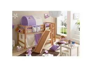 TiCAA Hochbett "Tino" mit Rutsche – Teilbar und Farbauswahl - Kinderzimmermöbel, hochwertiges Hochbett aus Buche Natur, sicher und stabil mit integrierter Rutsche für zusätzlichen Spielspaß!