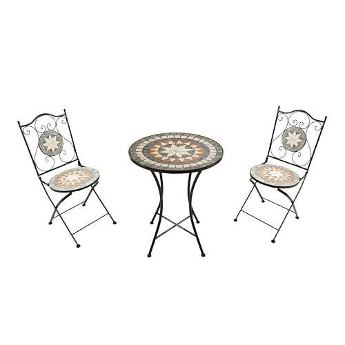AXI Amélie Bistroset 3-teilig mit Mosaik Design in Grau/Braun - Das AXI Amélie Bistroset ist ideal für Garten oder Balkon. Mit handgefertigtem Mosaik und platzsparenden Klappstühlen vereint es Stil und Funktionalität für romantische Stunden im Freien.