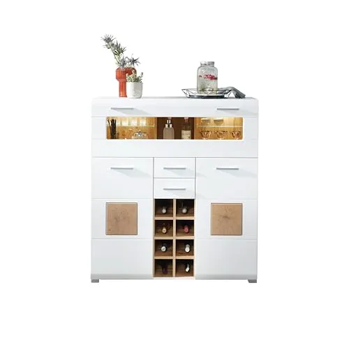 Barschrank INNOSTYLE "FUN PLUS, TOPSELLER" - Barmöbel mit LED-Beleuchtung und FSC-zertifiziertem Holzwerkstoff, Maße: 120 x 129 x 37 cm, ideal für stilvolle Getränkepräsentation und Aufbewahrung.