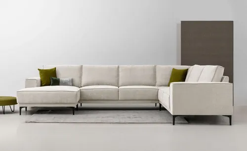 Places of Style XXL Sofa Oland - U-Form, Luxus-Microfaser, Skandi-Design - Wohnlandschaft mit Wellenunterfederung für hohen Sitzkomfort, pflegeleichter Strukturstoff und dekoratives Rückenkissen – ideal für stilvolle Wohnzimmer.