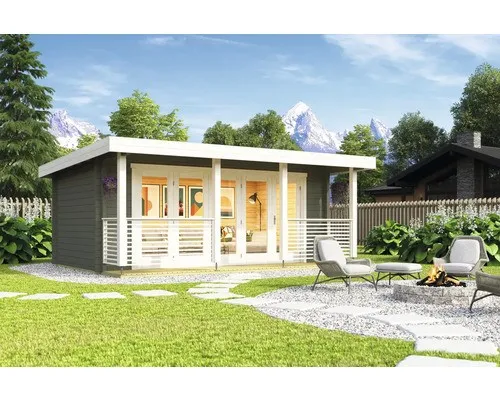 Gartenhaus Outdoor Life Liverpool 1 mit Fußboden 610 x 460 cm - Geräumiges Gartenhaus mit Pultdach in graugrün, ideal für die Aufbewahrung von Gartengeräten und Möbeln. Robuste Konstruktion für langlebige Nutzung im Garten.