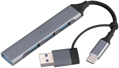 PEARL Splitter: USB-C-4-Port-Hub mit 1x USB 3.0 und 3X USB 2.0, Adapter USB-C auf -A (4-Fach-Hub, Aluminium, Maus)