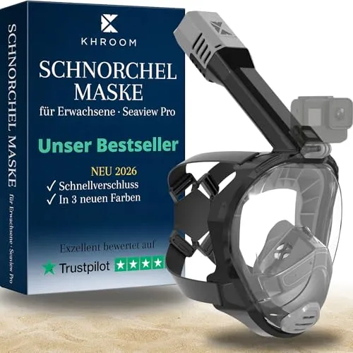 Khroom Schnorchelmaske Erwachsene Vollmaske Seaview Pro | Komfortable Fullface Tauchermaske (S/M, Grau) - Die Khroom Schnorchelmaske Seaview Pro bietet 180° Panoramasicht und ein innovatives Ventilsystem für sicheres Atmen. Ideal für entspanntes Schnorcheln – wähle zwischen Classic und Premium. Größe S/M bis 169 cm.