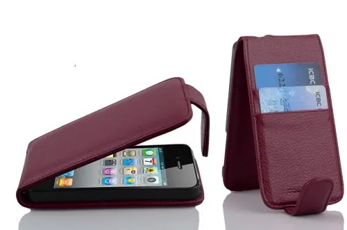 Cadorabo Hülle für Apple iPhone 4 / iPhone 4S in Bordeaux VIOLETT - Handyhülle im Flip Design mit Kartenfach - Case Cover Schutzhülle Etui Tasche Book Klapp Style