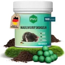 PVU MAULWURF Kugeln 100 Stück - Maulwurf Vertreiber & Wühlmausschreck - Sofort-& Langzeitwirkung - EUKALYPTUS Zitrone Duft - Effektives Mittel gegen Maulwürfe & Wühlmäuse - biologisch abbaubare Kugeln
