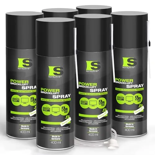 400ml Spraytive Power Druckluftspray: Mit 10cm + 50cm Sprühverlängerung - Reinigung von Tastatur, PC/Computer, PS5, Kamera 6 x