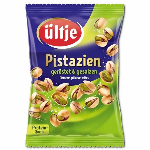 ültje Pistazien 150g - Ohne Fett, geröstet & gesalzen - Pistazien in Schale, fettfrei im Ofen geröstet und perfekt gesalzen. Ideal zum Teilen, Snacken oder für besondere Anlässe. Eine köstliche Eisenquelle!