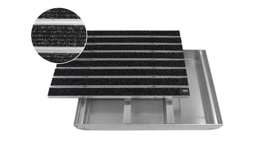 Emco Fußmatte Eingangsmatte DIPLOMAT + Bodenwanne Aluminium, Large Rips Anthrazit, rechteckig, Höhe: 75 mm, Größe: 600x400 mm, für Innen- und überdachten Außenbereich