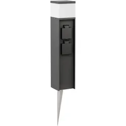 ledscom.de Pollerleuchte PODEL mit Erdspieß, 39cm, schwarz, G9 Fassung - Moderne Pollerleuchte aus witterungsbeständigem Aluminium mit 2 Steckdosen. Ideal für den Außenbereich, sorgt für einladendes Licht und praktische Stromverteilung im Garten.