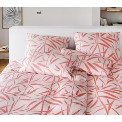 Elegante Bettwäsche Sweet Grass - 135x200 cm + 40x80 cm rot - Hochwertige Bettwäsche Sweet Grass aus dehnbarem Mako Jersey in Rot. Ideal für ein angenehmes Schlafklima und pflegeleicht. Bringen Sie mit dem stilvollen Design einen Hauch von Natur in Ihr Schlafzimmer!