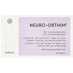 Neuro-orthim Kapseln - Nahrungsergänzungsmittel für das Nervensystem, unterstützt durch essentielle Nährstoffe wie Uridin, Cytidin und Vitamine B1, B12 und D3 für gesunde Nervenfunktionen.