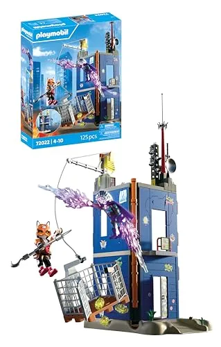 PLAYMOBIL Duell am Helden-Tower - Actionspielzeug für Kinder ab 4 Jahren, mit 125 Teilen und spannenden Fallen für endlosen Spielspaß im Duell um die Energiesteine.