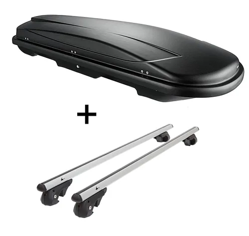 Dachbox VDPJUXT600L + Alu Relingträger VDP004L für Audi A6 Allroad 4B 00-05 - Gepäckträger-Set mit 600 Litern Stauraum und Quick System für einfache Montage. Ideal für Reisen mit bis zu 10 Skiern oder 6 Snowboards!