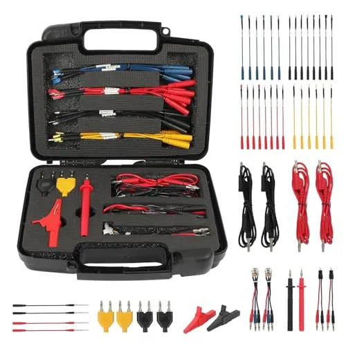 AUTOOL Messleitungen für Multimeter, 48 Stück Messleitungen Prüfkabel Kit mit 4mm Bananenstecker Kabel, Krokodilklemmen, Teststifte, Bananen-Stecker-Adapter, 20cm Jumper Kabel für Digitales Multimeter