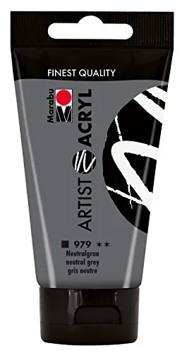 Marabu 12200002979 - Artist Acryl neutralgrau 75 ml, feine Acrylfarbe in Künstlerqualität, auf Wasserbasis, pastose Konsistenz, hoch pigmentiert, sehr gute Brillanz und Deckkraft