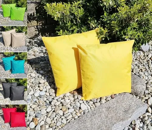 JACK 1x 45x45cm Outdoor Lounge Kissen Dekokissen inkl. Füllung Wasserabweisend Sitzkissen Garten Stuhl Lotus Effekt, Farbe:Gelb